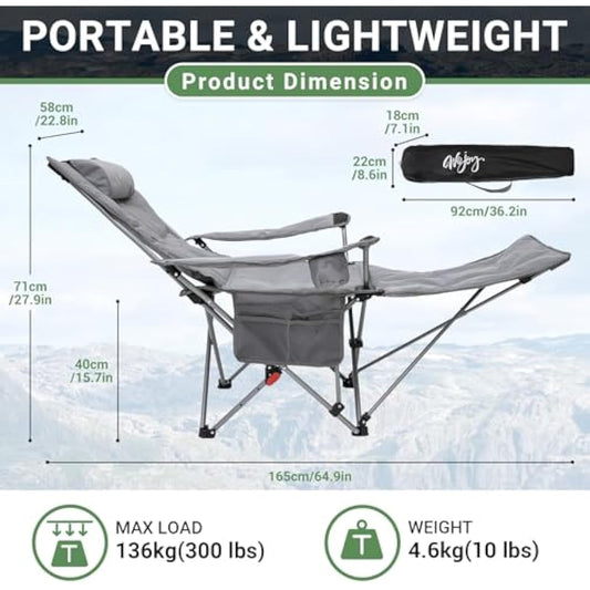 #WEJOY Camping Chairs Folding Recliner Chair Adjustable with Detachable Footrest Headrest Cup Holder Lightweight Portable Padded Reclining Camp Chair Fold Up Chair for Beach Garden,Grey Set of 2