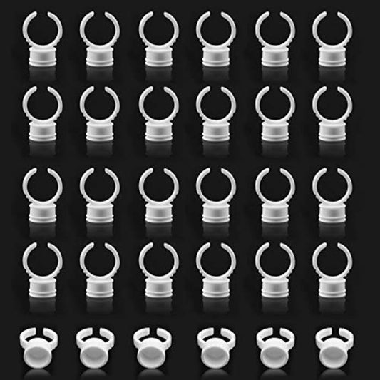 G2PLUS White Eyelash Glue Holder 100PCS Disposable Plastic Glue Ring M Nail Art Polish Holders Tattoo Individual False Eyelash Extension Adhesive Pigment Holders Beauty Tool