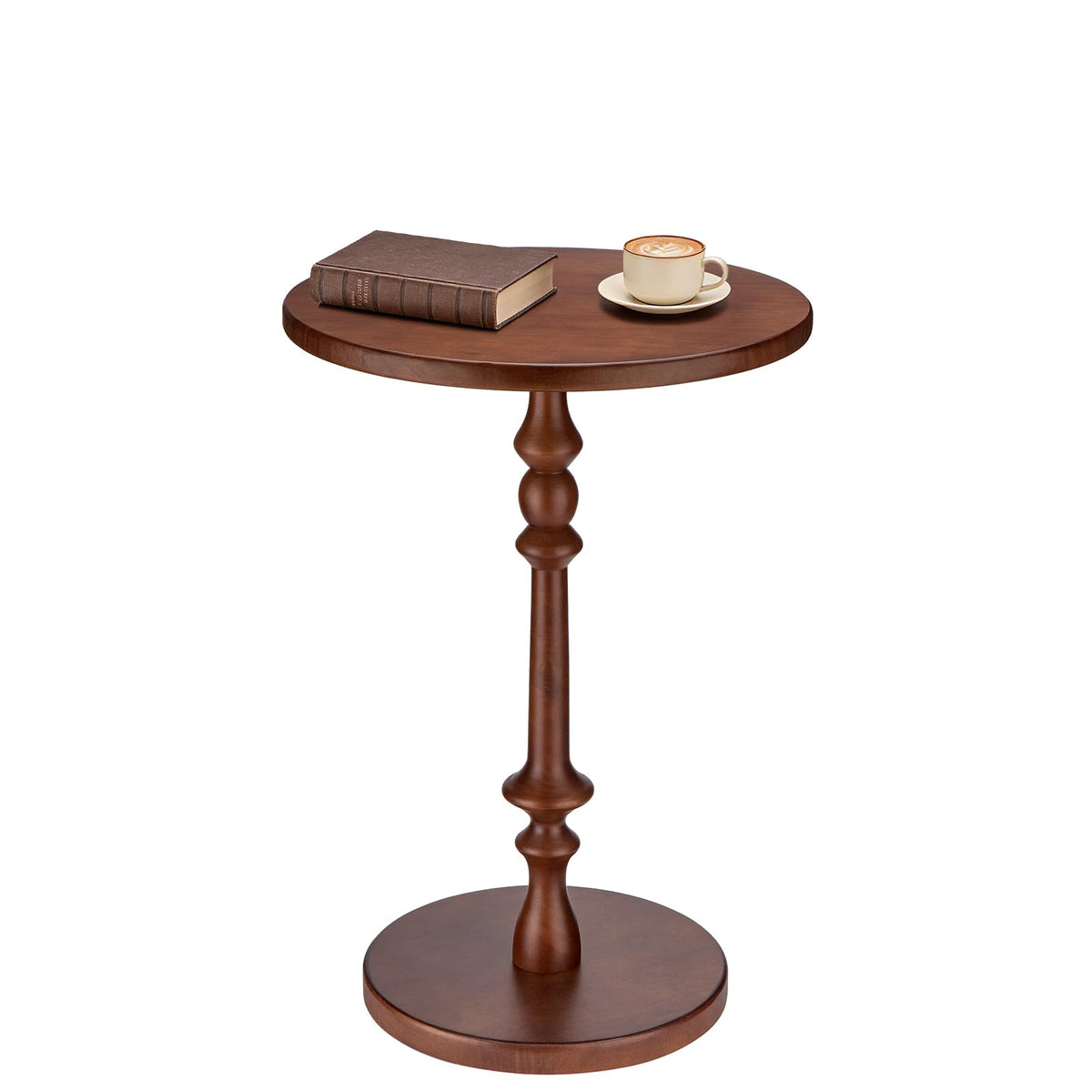 Solid Wood Round Side Table, 15.75" Small Drink Table with Non-Slip Pedestal Base, Modern End Table Accent Table for Living Room and Bedroom, Bedroom