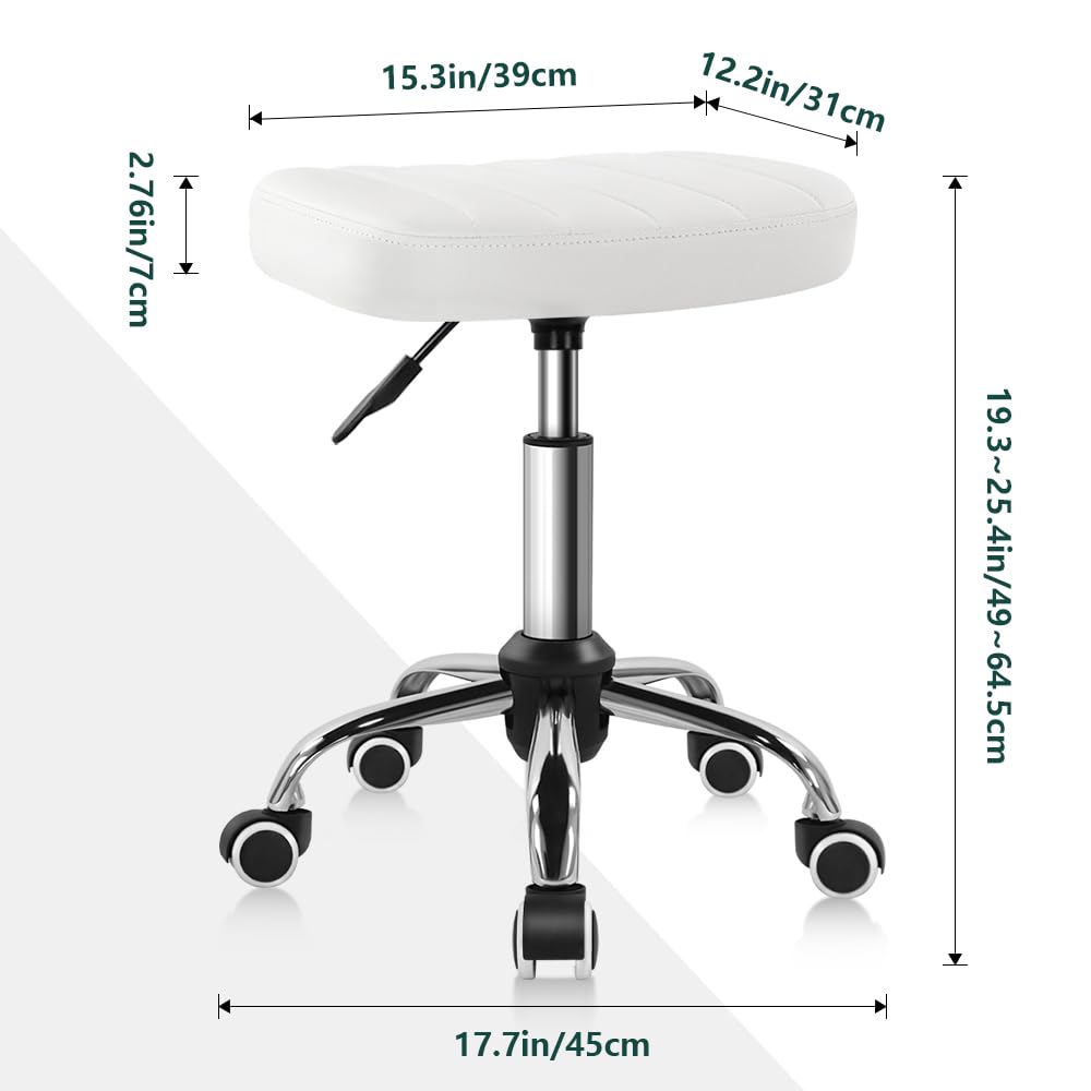 BFTOU Black Minimalist Square Swivel Stool on Wheels Perfect for Work SPA Shop Massage Height-Adjustable and Cost-Effective Rolling Stool Chair White