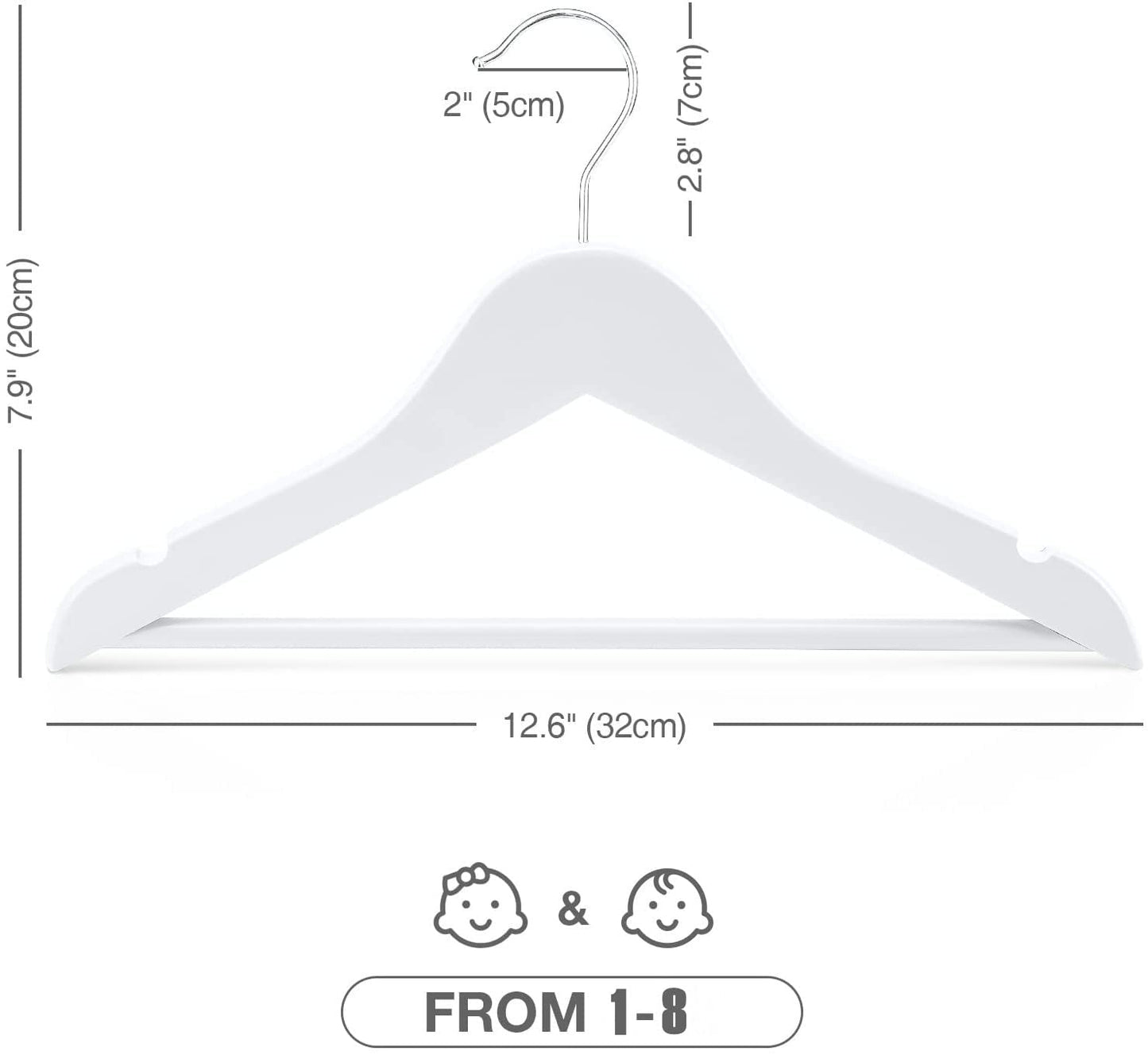 HOUSE DAY Childrens Wooden Kids Hangers, Baby Nursery White Wood Hangers