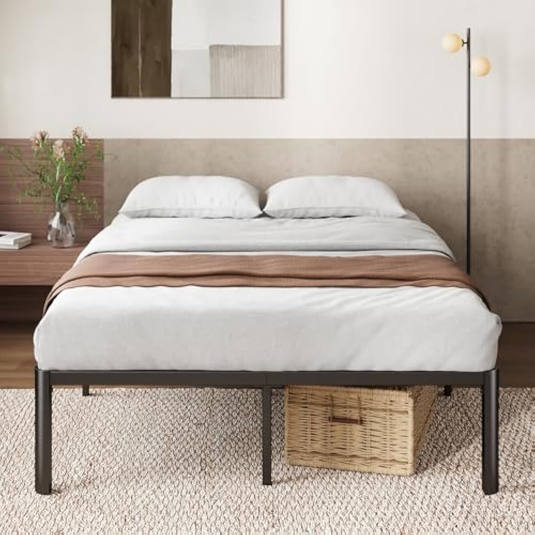 Zinus Van Super King Bed frame - Bed 180x200 cm - 41 cm Height with Underbed storage - Metal Platform Bed frame with Steel slat support - Black