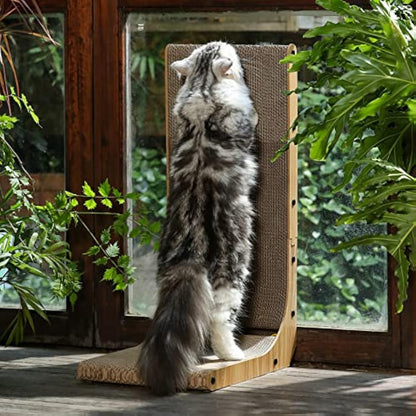 FUKUMARU Cat Scratcher, 68 cm L Shape Cat Scratch Pad Wall Mounted, Cat Scratching Cardboard with Ball Toy for Indoor Cats