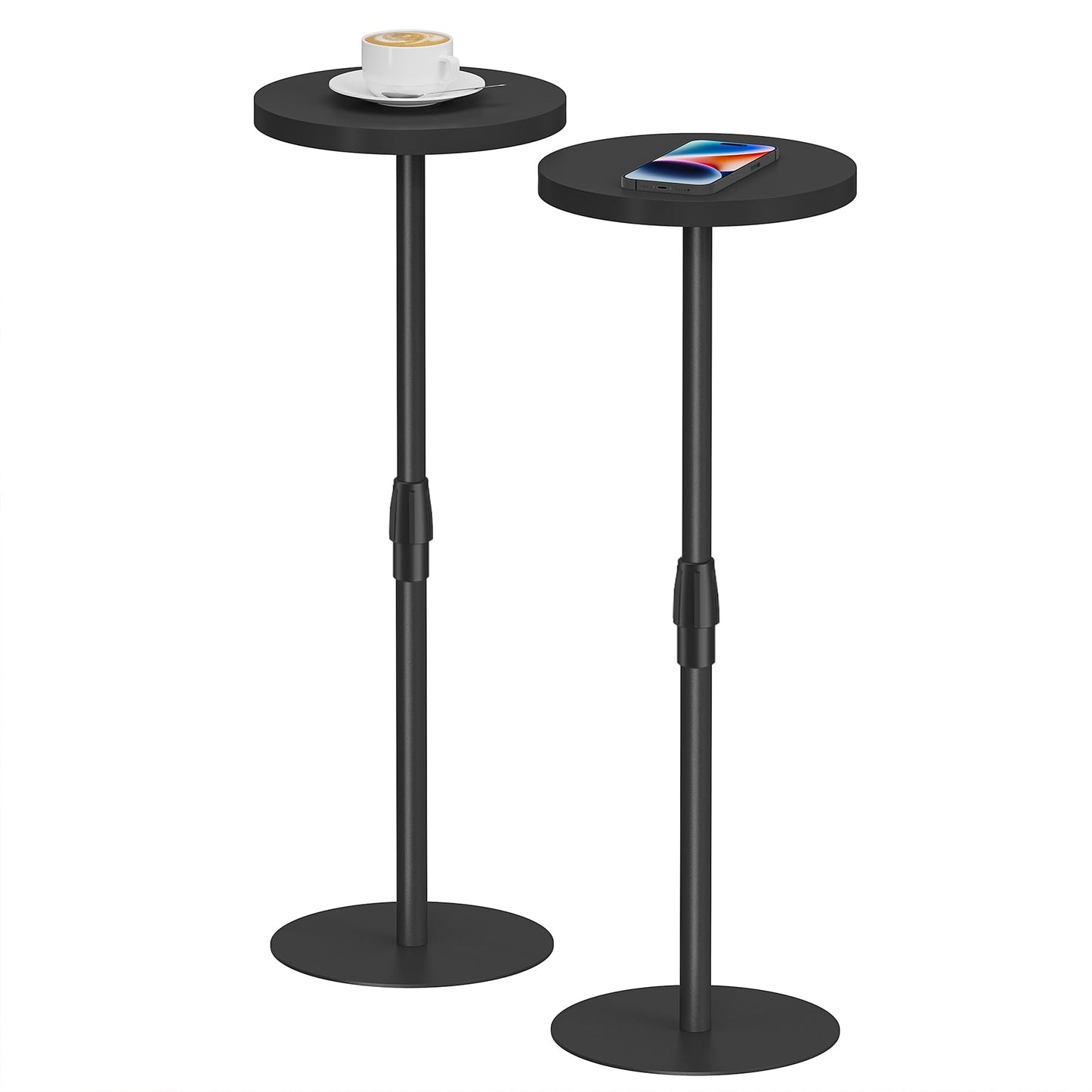 TUTOTAK Tall Round Side Table, Adjustable height, Small End Table, Set of 2, Drink Table, Pedestal Side Table, livingroom, Black TB01BK0962EU