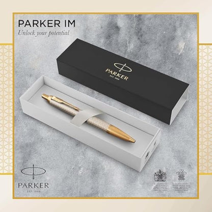 Parker IM Ballpoint Pen | Premium Warm Silver | Medium Point Blue Ink | Gift Box