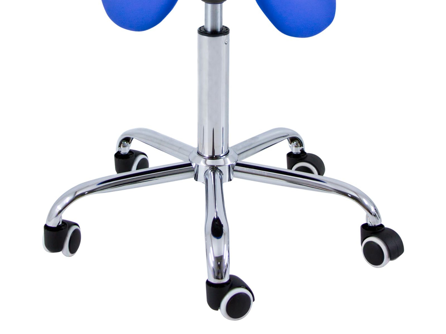 QUIRUMED Pony Stool 5 Wheels, Chrome Base, Silver Colour, Upholstered in Leatherette, Height Adjustable, Lightweight, Ergonomic Design, Rotary