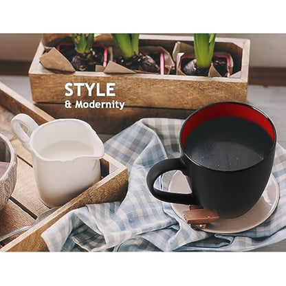 MIAMIO - 6 x 350 ml Stoneware Coffee Mug/Cup Set - Le Papillon Collection (Red)