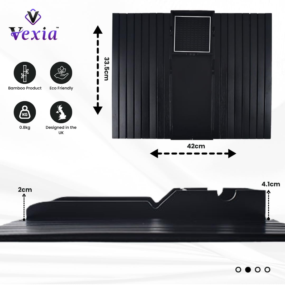 Vexia Couch Caddy Sofa Arm Tray with Phone & Tablet Holder | Flexible Black Bamboo Armrest Table for Drinks, Remotes & Snacks