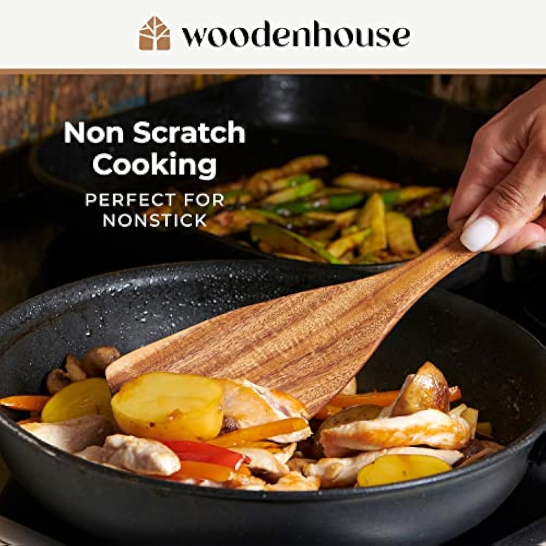 Wooden Utensil Set - 6 Pcs Teak Wooden Spoon Kitchen Utensils Set - Cooking, Mixing, Serving, Slotted Spoons, Salad Fork, Cooking Spatula, Non-Stick & Heat Resistant Kitchen Accessories