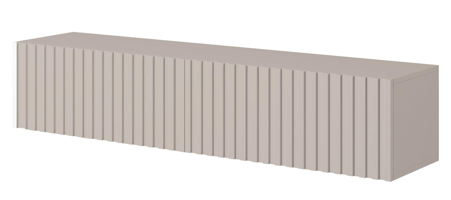 SELSEY Wooden Wall-Mounted TV Cabinet 138.6 x 31.6 x 30 cm for TVs Up to 60'', Taupe Grey Finish with Slatted Front, MDF Body