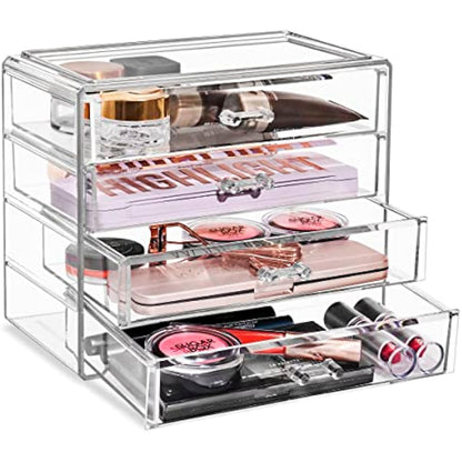 Sorbus Makeup Organizer - 4 Drawer Acrylic Make Up Organizers and Storage for Cosmetics, Jewelry, Beauty Supplies, Clear Makeup Organizer for Vanity, Girl's Room, College Dorm, Counter, Bathroom Sink