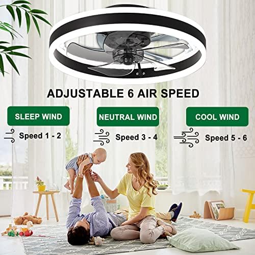 OMGPFR LED Ceiling Fans with Lights Reversible Remote, 6 Speeds Modern Bedroom Fan Ceiling Light Quiet Dimmable Small Ceiling Fan Light for Living Room, White 50CM