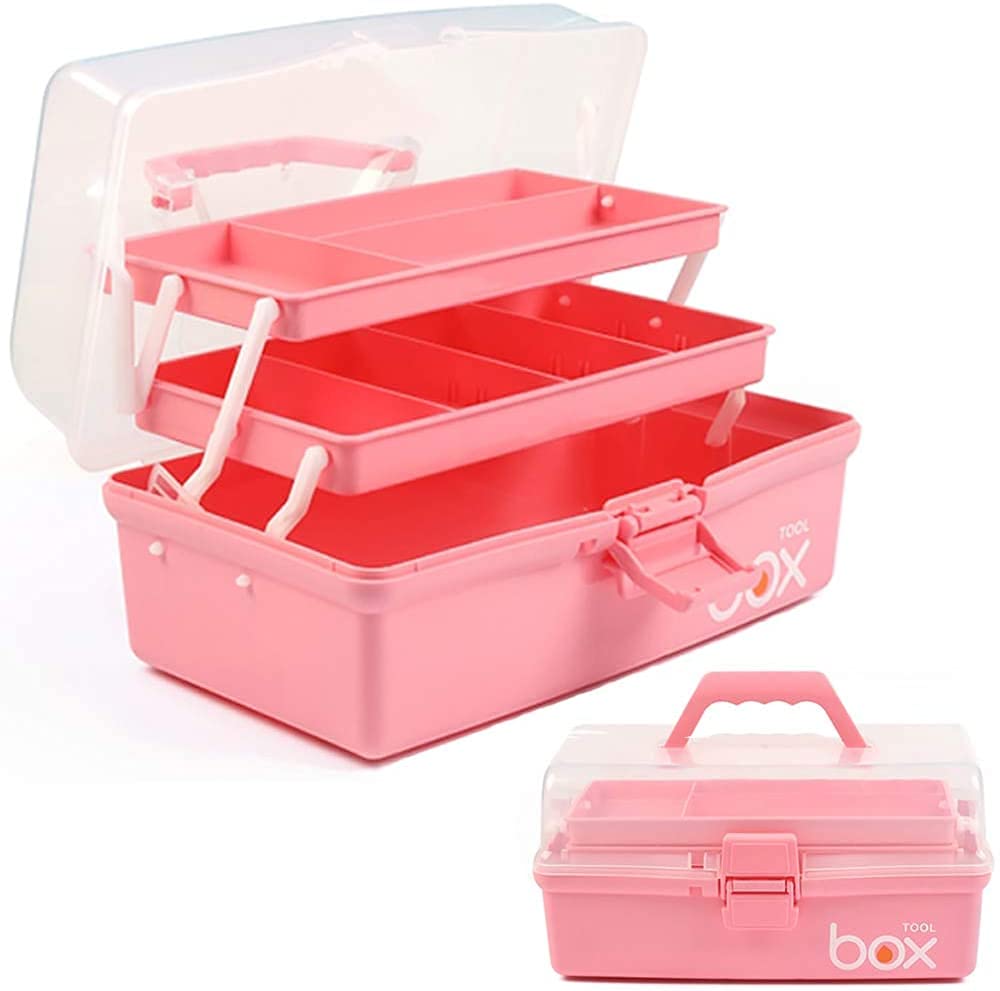 Creahaus 12in 3 Layer Multipurpose Storage Box/Craft Storage Boxes With Compartments/Plastic Tool Box/Medicine Storage Box/Hair Accessories