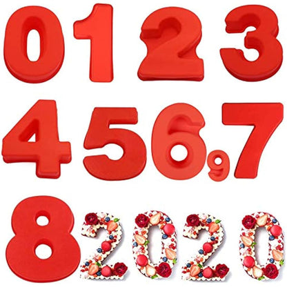 10 Inch 9 Pieces Large Size Number Moulds Baking Forms Silicone Cake Pan Number Cake Molds Tins 25.4cm