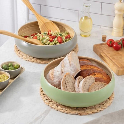 Dehaus® Large Stylish Bamboo Fruit Bowl - 30cm, White - Wooden Salad Serving Bowl - Fruit Basket for Kitchen or Bread Basket - Table Centrepiece Decoration - Home & Kitchen Tableware Accessories