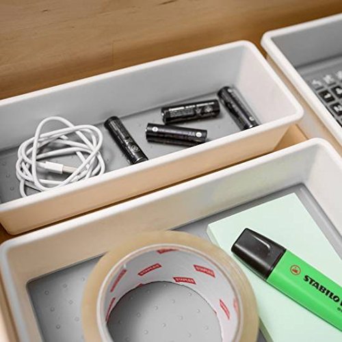 Addis 506985 Premium Tidy Drawer Soft Base Storage Boxes, White Grey, Set of 3, 18 x 40 x 7.5 cm