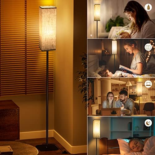 CRLL Floor Lamp for Living Room, Modern Standing Lamps with Remote & Foot Switch, 2700k-6500k Dimmable Tall Reading Lamp with Linen Shade | Standard Lamp Night Light for Bedroom Office (Modern)