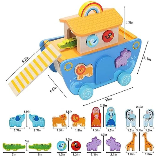 Tooysea Wooden Noah's Ark Toy with Animal Shape Sorter,Baptism Gifts for 1 2 3 4 Years Old,Montessori Toys for Toddlers,Baptism Gifts for Boys and Girls,24 Months Babies