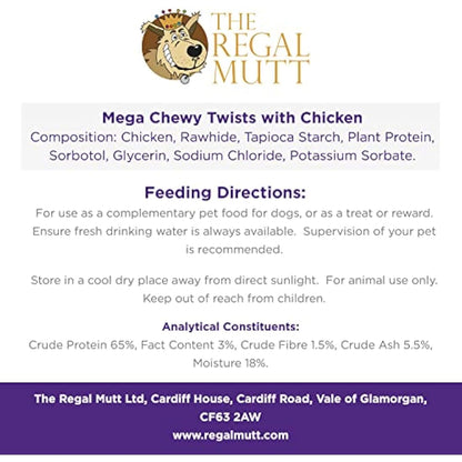 The Regal Mutt - Mega Chewy Twists with Chicken - Value Bag of 18 (1.25kg)