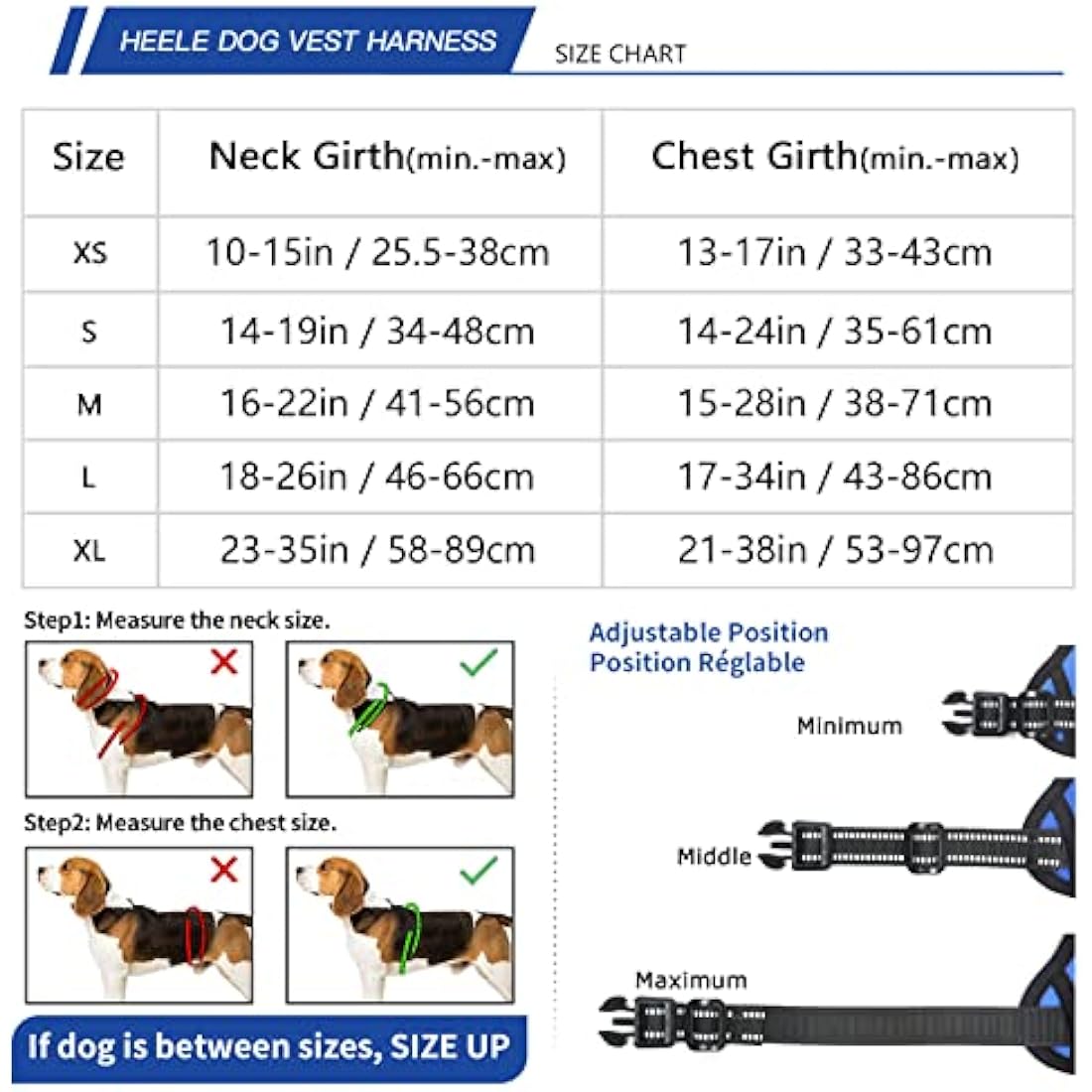 HEELE Dog Harness, No Pull Dog Harness Medium, Release on Neck, Reflective Adjustable Dog Harness with Front Back 2 Leash Attachments and Soft Padded Control Handle for Dogs Walking Training, Blue, M