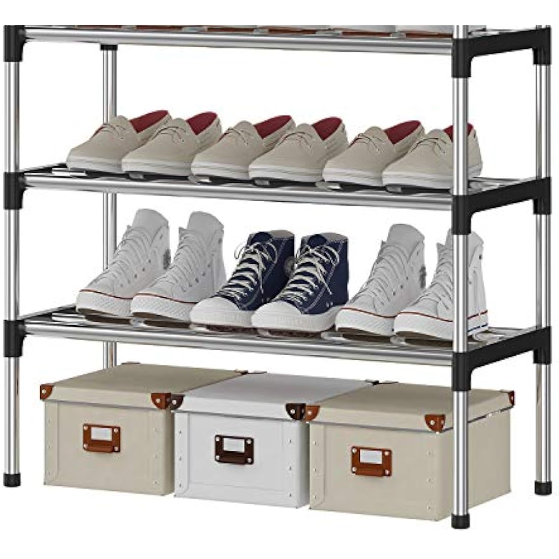 AcornFort® S-508 10 Tiers Silver Adjustable Shoe Storage Tall Rack Organiser Shelf Hold Stand for 30 Pairs Shoe, 56 x 30 x 170cm, Sturdy Design, Space Saving