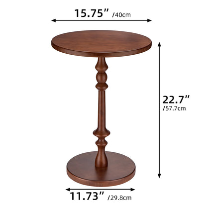Solid Wood Round Side Table, 15.75" Small Drink Table with Non-Slip Pedestal Base, Modern End Table Accent Table for Living Room and Bedroom, Bedroom