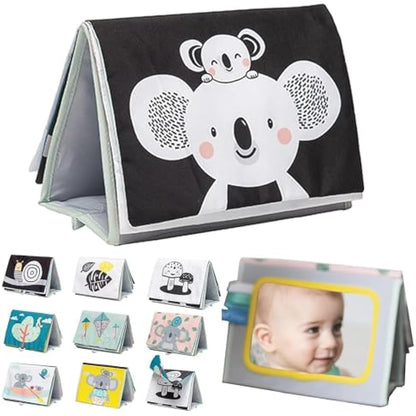 Taf Toys Koala Tummy Time Baby Book – Double-Sided Sensory Cloth Activity Book with Mirror, Crinkle Textures & Teether | Soft Developmental Toy for Newborns 0 Months+