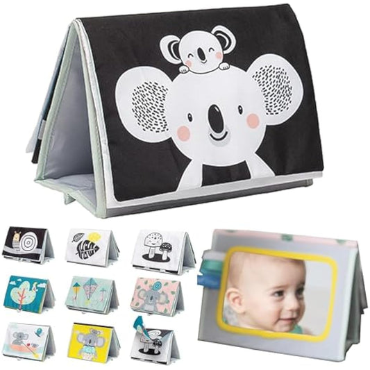 Taf Toys Koala Tummy Time Baby Book – Double-Sided Sensory Cloth Activity Book with Mirror, Crinkle Textures & Teether | Soft Developmental Toy for Newborns 0 Months+