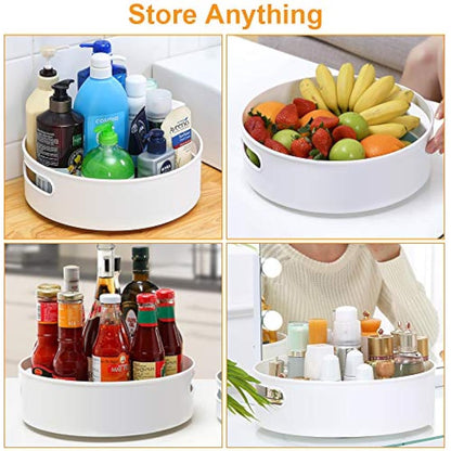 Semlos 2 Packs Lazy Susan Turntable Cupboard Organizers, Multi-Functional Spice Rack for Kitchen Storage, Revolving Condiment Holders, Non-Slip Storage Racks 9", Grey White