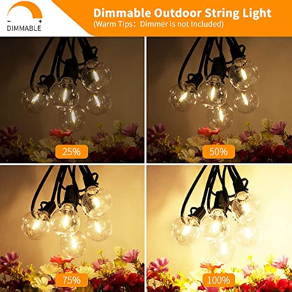 Yuucio Outdoor LED String Lights 100FT, 30M Festoon Lights Mains Powered with 52 Plastic Bulbs, Waterproof for Garden Patio Backyard Gazebo Weddings Halloween Decorations, Warm White 2700K