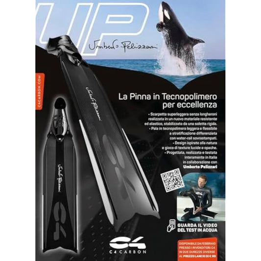 Umberto Pelizzari C4 Fins - Soft Shovel and Medium Technopolymer Shovel with 250 Diving Fishing Apnea Shoe