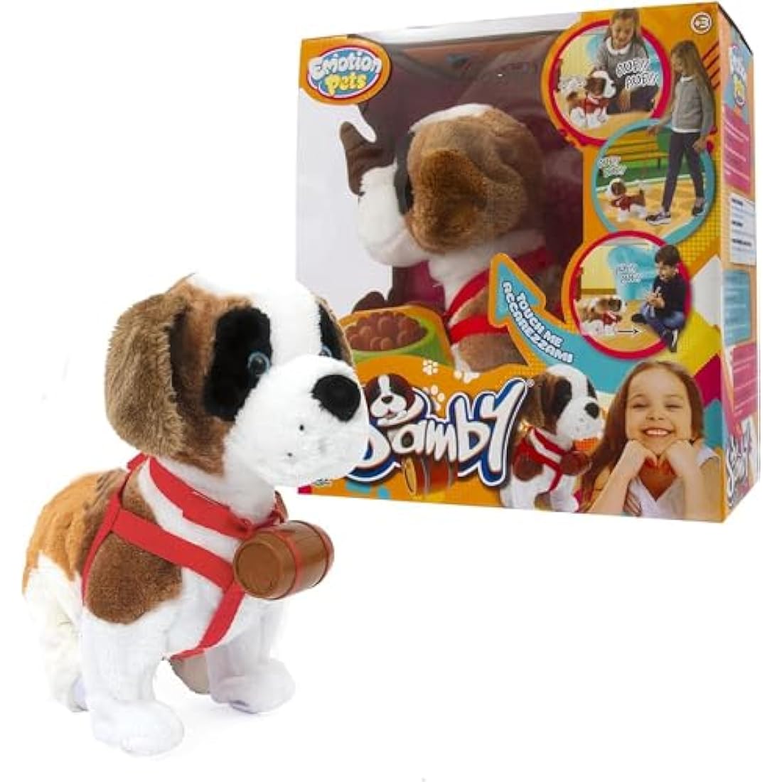 Giochi Preziosi Emotion Pets MTM2300 Samby Soft Toy St Bernard Soft Toy for Children From 3 Years Old, MTM2300