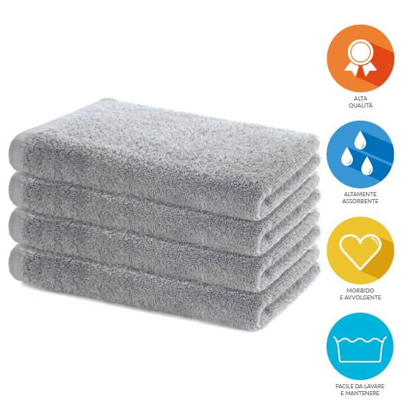 Lavea® Sydney Hand Towels Set of 4 – 40 x 70 cm – Silver