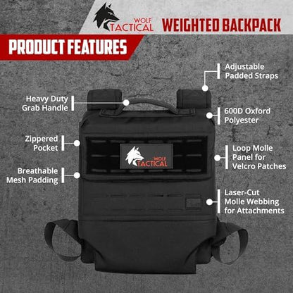 WOLF TACTICAL Weighted Backpack Rucking Backpack for Ruck Plates Weight Plates Rucksack for Running Walking Strength Training