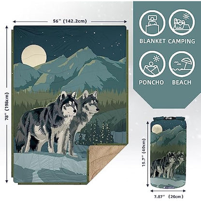KawaGebo Kamp Outdoor Camping Blanket with Sherpa Lining, Extra Warm Thick Camp Blankets & Puffy Ultralight Soft Poncho DWR Camping Quilt for Cold Weather, Adventure,Sleeping,Backpacking 78"x 56"