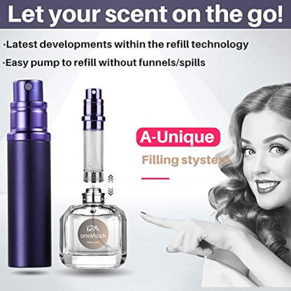 AsaNana Perfume Atomiser, Refillable & Travel Size Perfume Bottle, Leaking Proof,Bottom Pump without Funnel, Luxurious Small women and men, 5ml (Cla-MatBlue)