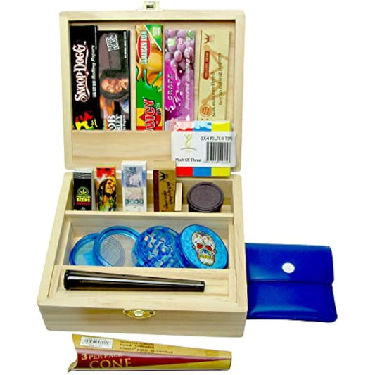 Large Rolling Supreme Wooden Box Gift Set Papers SX4 Filter Tips, Natural,RSL_5SX4_SET