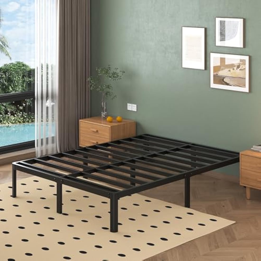 Lutown-Teen King Size Bed Frame 30.5 cm High with Rounded Corner Legs, 5ft Heavy Duty Metal Bed Frame King Size with Steel Slats Support, Noise Free, Easy Assembly, Black