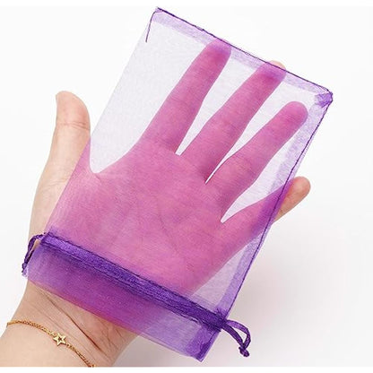 G2PLUS Purple Organza Gift Pouches, 10x15 CM Medium Organza Favour Bags, 100 PCS Wedding Jewelry Bags, Clear Mesh Pouches Perfect for Wedding, Christmas, Birthday, Anniversary
