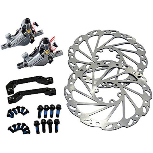 Juin Tech M1 Hydraulic MTB E-Bike Disc Brake Set 160mm with Rotor, Front and Rear, Gray, JT1949