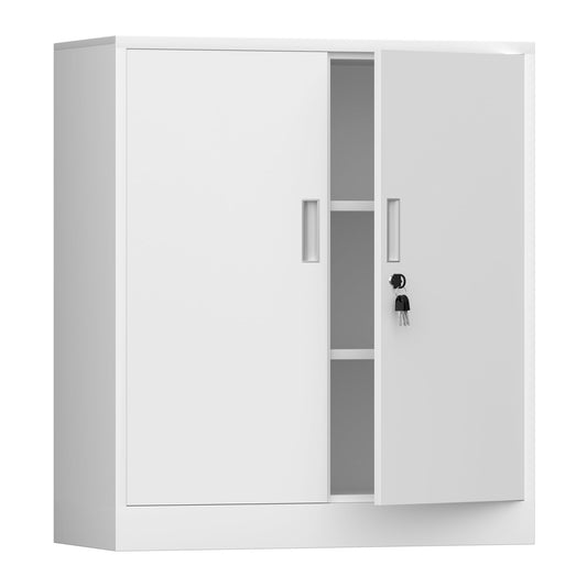 iJINGUR Metal Storage Cupboard with Locking Doors and 2 Adjustable Shelves, Small Lockable Storage Cabinet for Home Office Garage White