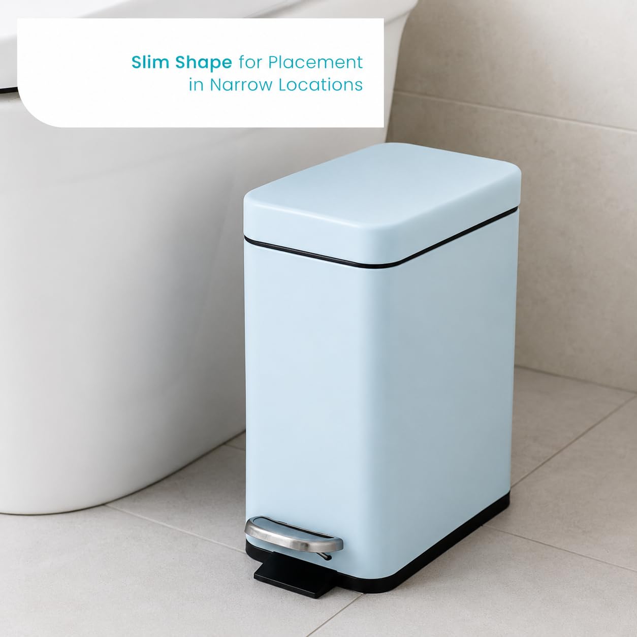 Home Zone Living 1.3 Gallon Bathroom Trash Can with a Lid, Stainless Steel Wastebasket with Slim Shape and Step Pedal for Home and Office