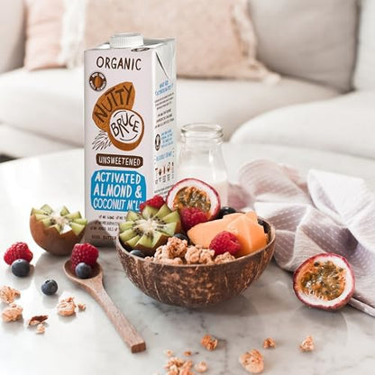 Nutty Bruce - Unsweetened Activated Almond & Coconut Milk - Certified Organic & Vegan Alternative Milk, No Preservatives or Added Oils, Lactose Free, Dairy Free, Soy Free - 6 pack x 1L
