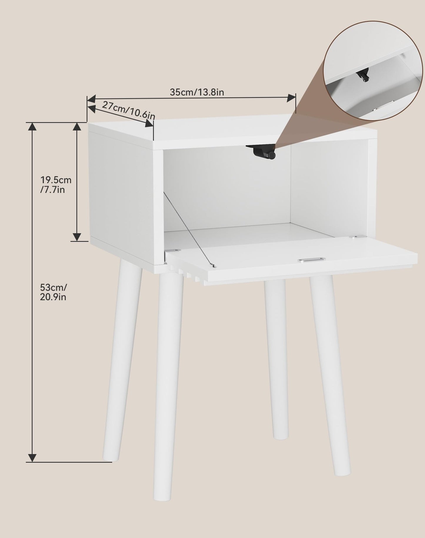YMYNY Fluted Nightstand Set of 2, Small Bedside Table, Mid-Century Modern End Table, Push-to-Open Door, Solid Wood Legs, 35x27x53 cm, for Living Room