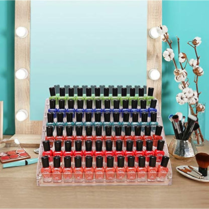 BTremary 6 Tiers Clear Nail Polish Display Rack Stand Holder,Acrylic Nail Polish Organiser Storage Rack Shelf Holds up to 96 Bottles,Essential Oil Paints Ink Holder (Fit 1-2oz Bottles)
