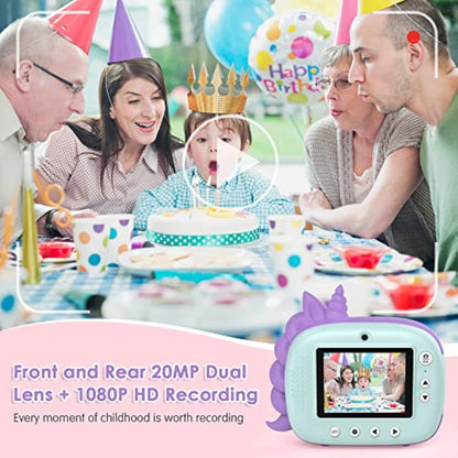 HiMont Kids Camera Instant Print, Digital Camera for Kids with No Ink Print Paper & 32G TF Card, Selfie Video Camera with Color Pens for DIY, Fun Gift for Girls Boys 3-14 Years Old (Green)