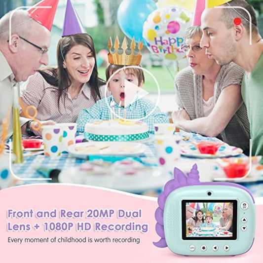 HiMont Kids Camera Instant Print, Digital Camera for Kids with No Ink Print Paper & 32G TF Card, Selfie Video Camera with Color Pens for DIY, Fun Gift for Girls Boys 3-14 Years Old (Green)
