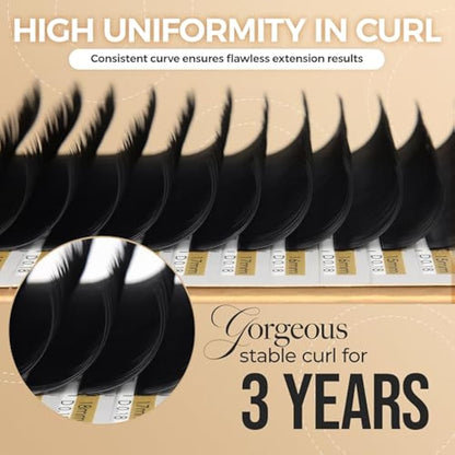 LASHVIEW 0.20 Thickness C Curl11mm Silk Fake Eyelash Extensions Natural Thick Lashes Semi-Permanent Individual Eyelashes Application for Professional Salon Use