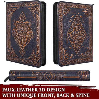 Trading Card Binder - 9 Pocket Album w Zipper - 360 Side Loading Folder for TCG - 3D PU Leather - For MTG, Disney Lorcana Trading Card Game, Magic The Gathering, Pokemon - Book Accessories Gift (Blue)