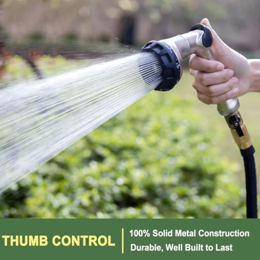 FANHAO Professional Heavy Duty Garden Hose Spray Gun, 100% Metal Thumb Control Hose Gun with 8 Spray Patterns, High Pressure Hose Nozzle for Lawn & Plant Watering, Car & Pet Washing